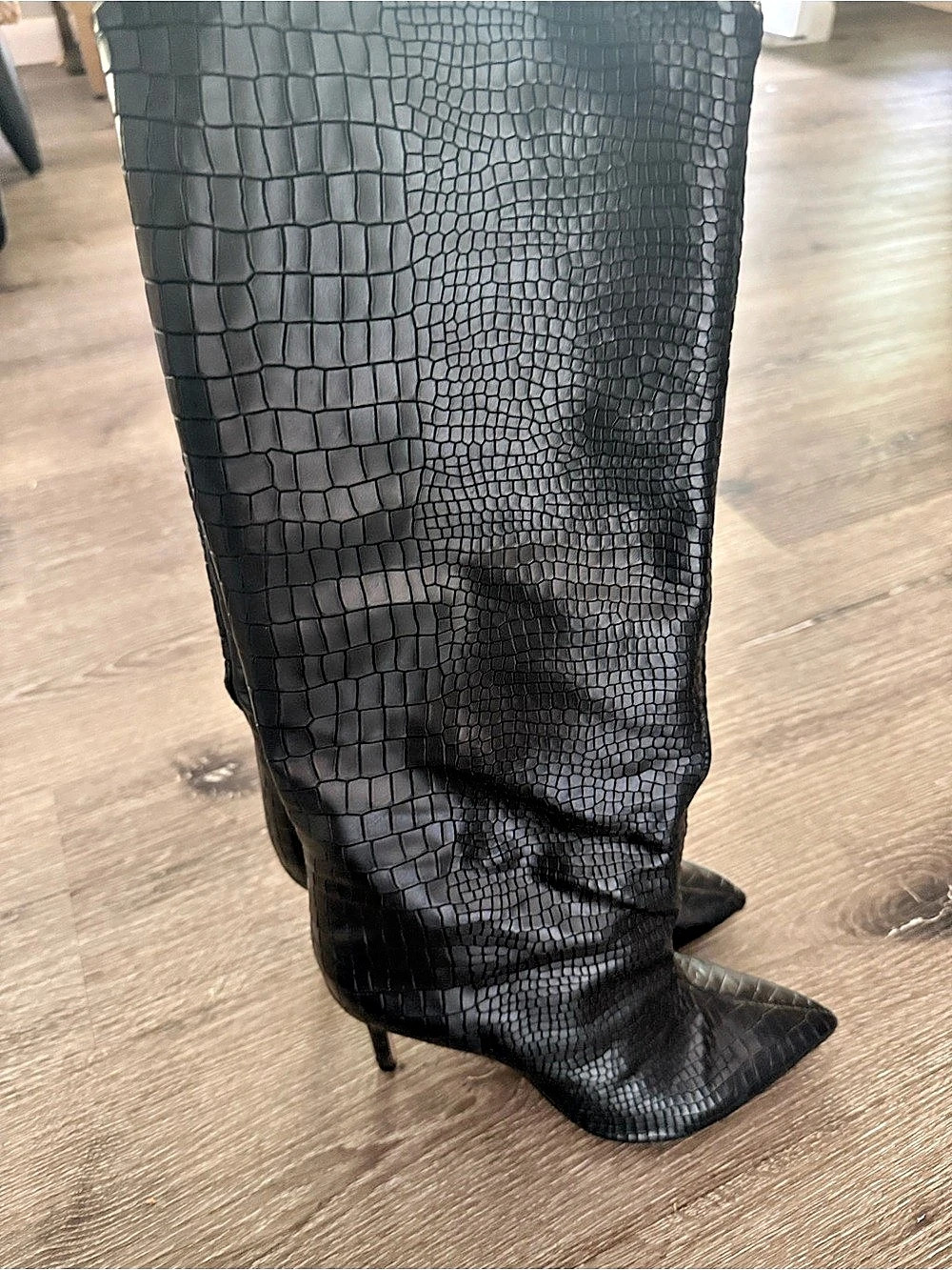 Schutz Maryana Tall Boot Black Crocodile-Embossed Over-the-Knee Boots US 7B - Picture 4 of 5